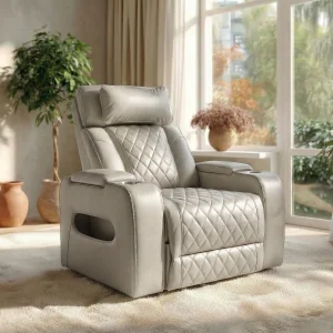 Luxus elektromos relax fotel, lábtartóval, pohártartóval, világítással AirLeather bézs