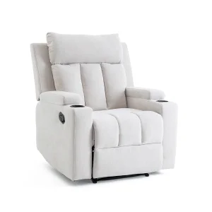 Manuális fekvőfotel, relax fotelágy két pohártartóval, bézs szövet (JNF-MANUAL-FABRIC-BEIGE) JN-R8005A51