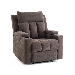Manuális fekvőfotel, relax fotelágy két pohártartóval, sötétbarna szövet (JNF-MANUAL-FABRIC-DARK BROWN) JN-R8005A51