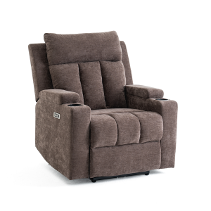 Elektromos fekvőfotel, relax fotelágy két pohártartóval, barna szövet ( JN-D8005A51-ELEC)