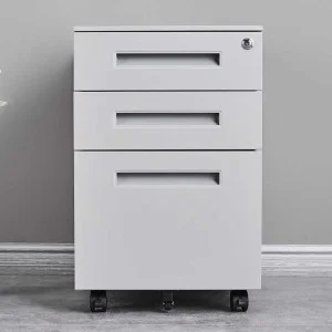 Kovová pojazdná skrinka, 3-zásuvková, biela