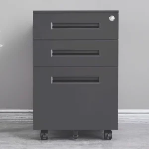 Kovová pojazdná skrinka, 3-zásuvková, tmavosivá