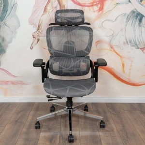 Prémiová ergonomická kancelárska stolička, otočná stolička, sivá sieťovaná (E05)
