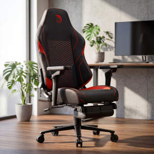 Herná stolička čierno-červená s podnožkou Warrior (RL-511O)