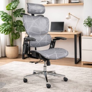 Prémium ergonomikus irodai szék, forgószék, szürke hálós (E05)