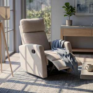 Fekvőfotel, relax fotelágy dönthető háttámlával, lábtartóval bézs zsenília szövet (JKY-9224-BEIGE)