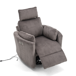Elektromos, dönthető relax fotel, forgó és hinta funkcióval, barna kordbársony szövet