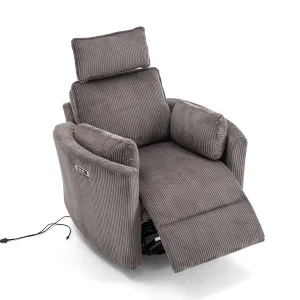 Elektromos, dönthető relax fotel, forgó és hinta funkcióval, barna kordbársony szövet
