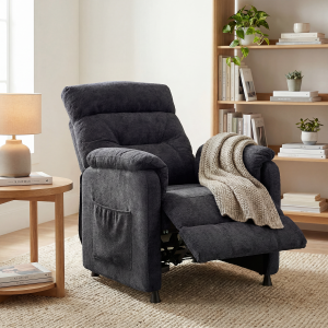 Elektromos, dönthető relax fekvőfotel, sötétszürke szövet