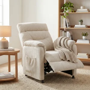 Elektrické polohovateľné relaxačné kreslo, béžová látka