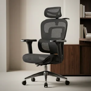 Ergonomická kancelárska stolička, otočná stolička, čierna sieťovaná (E15 BLACK)