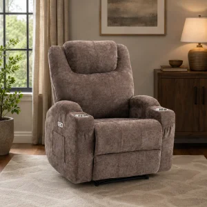 Elektromos relax fekvőfotel, barna zsenília szövet (JN-D8116C51 BROWN)