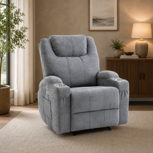 Elektros relax fekvőfotel, szürke zsenília szövet (JN-D8116C51 GREY)