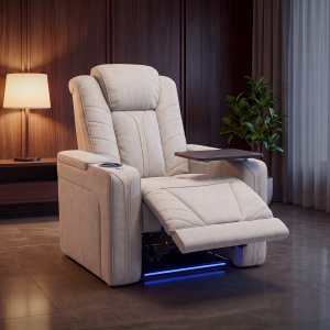 Luxus elektromos relax fotel, pohártartóval, világítással bársony bézs szövet (L26017-3906)
