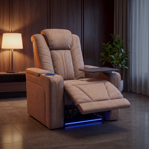 Luxus elektromos relax fotel, pohártartóval, világítással bársony barna szövet (L26017-3906)