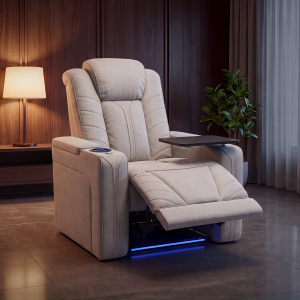 Luxus elektromos relax fotel, pohártartóval, világítással bársony bézs szövet (L26017-3906)